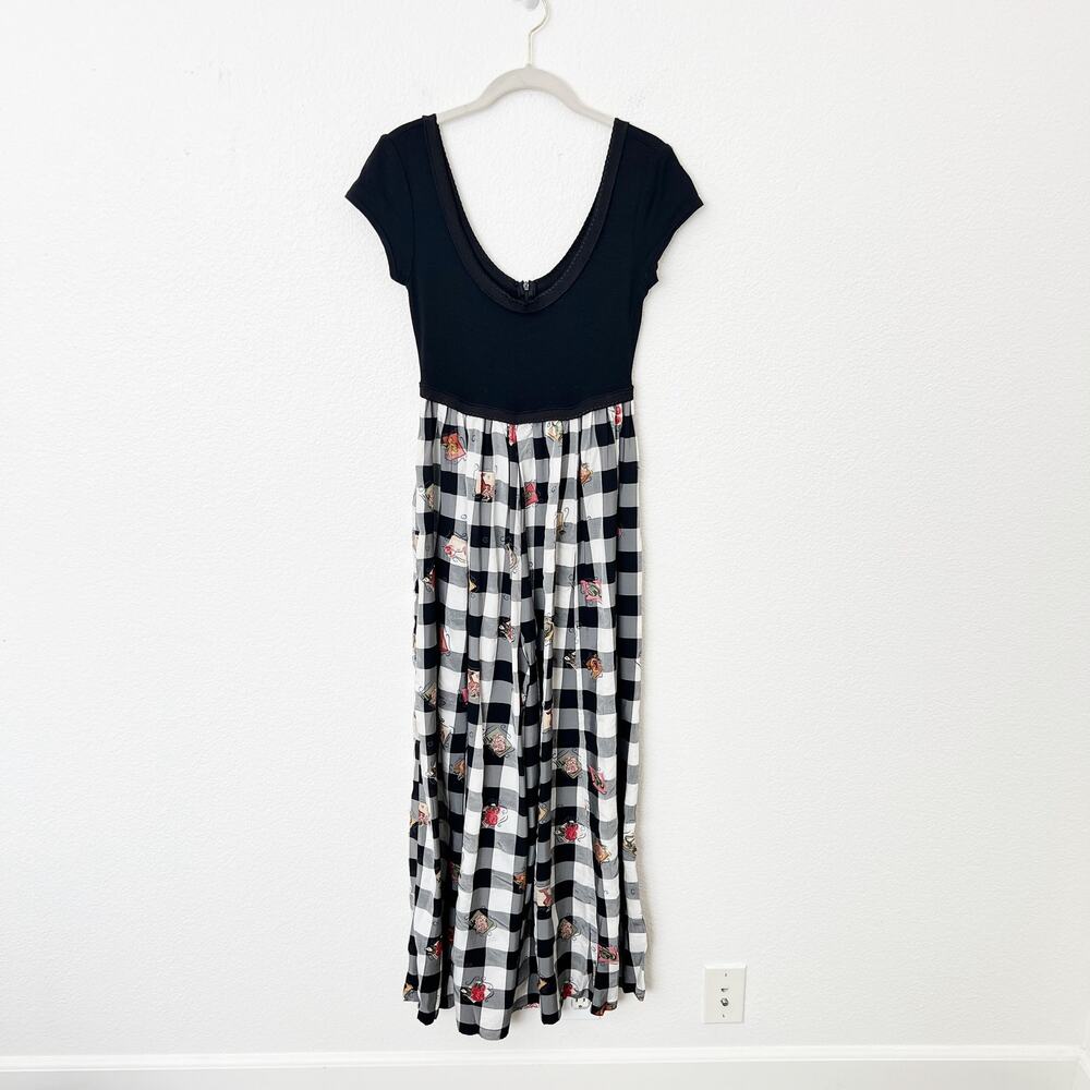 [Vintage] 90s Karen Alexander Black Plaid Wide Leg Scoop Neck Jumpsuit Size 4